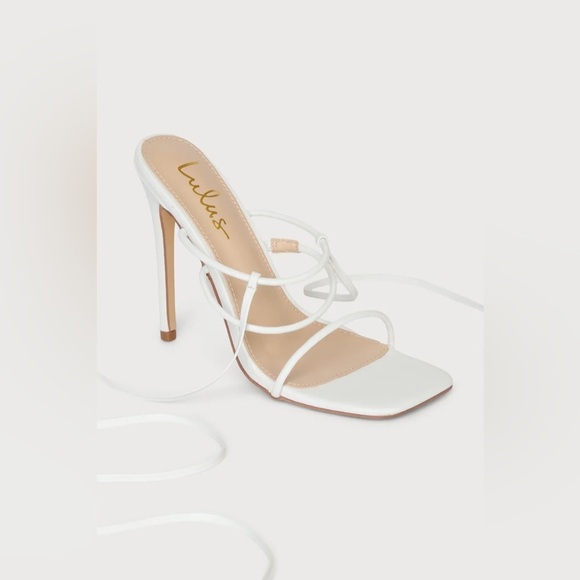 Lulus Majorine White Feather Lace-Up High Heel Sandals - Picture 3 of 9